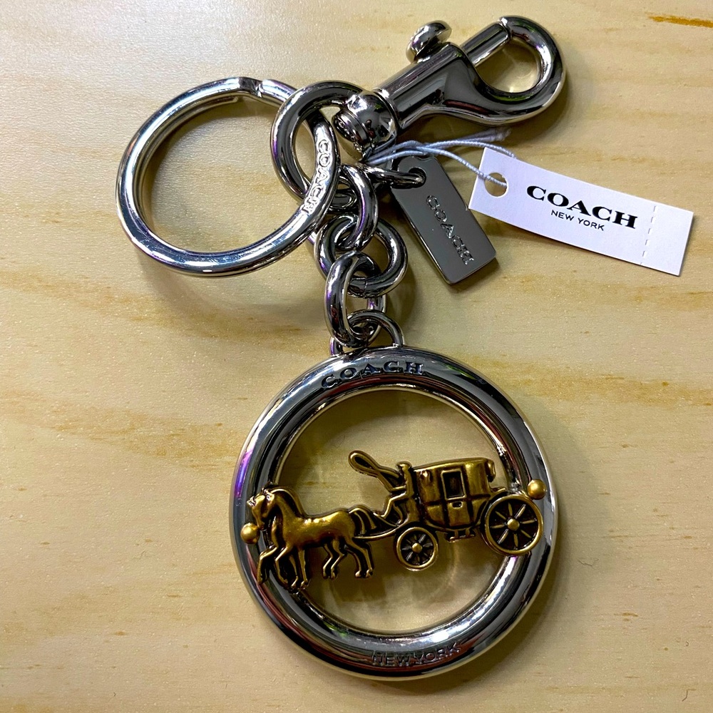 Coach Horse and Carriage Keychain / Bag Charm, Silver and Brass Gold, NWT